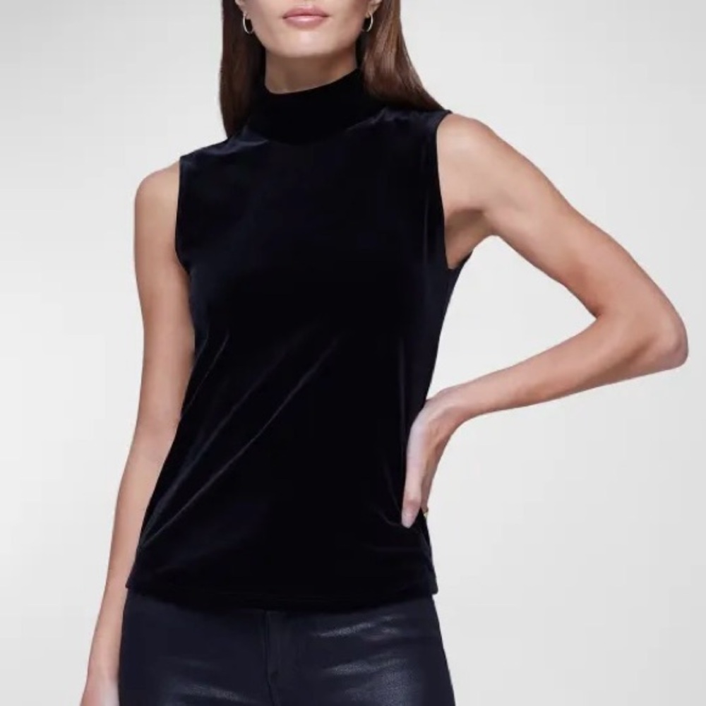 Anne Klein Velvet Black Sleeveless Turtleneck Top, Size M